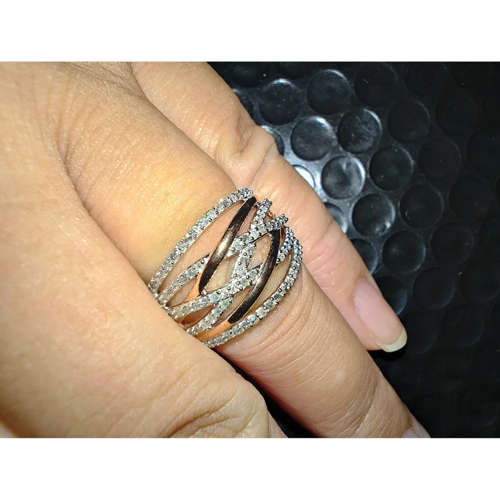Ring Sterling Silver 0.50 CTW Diamond Crossover Band Size 7.25